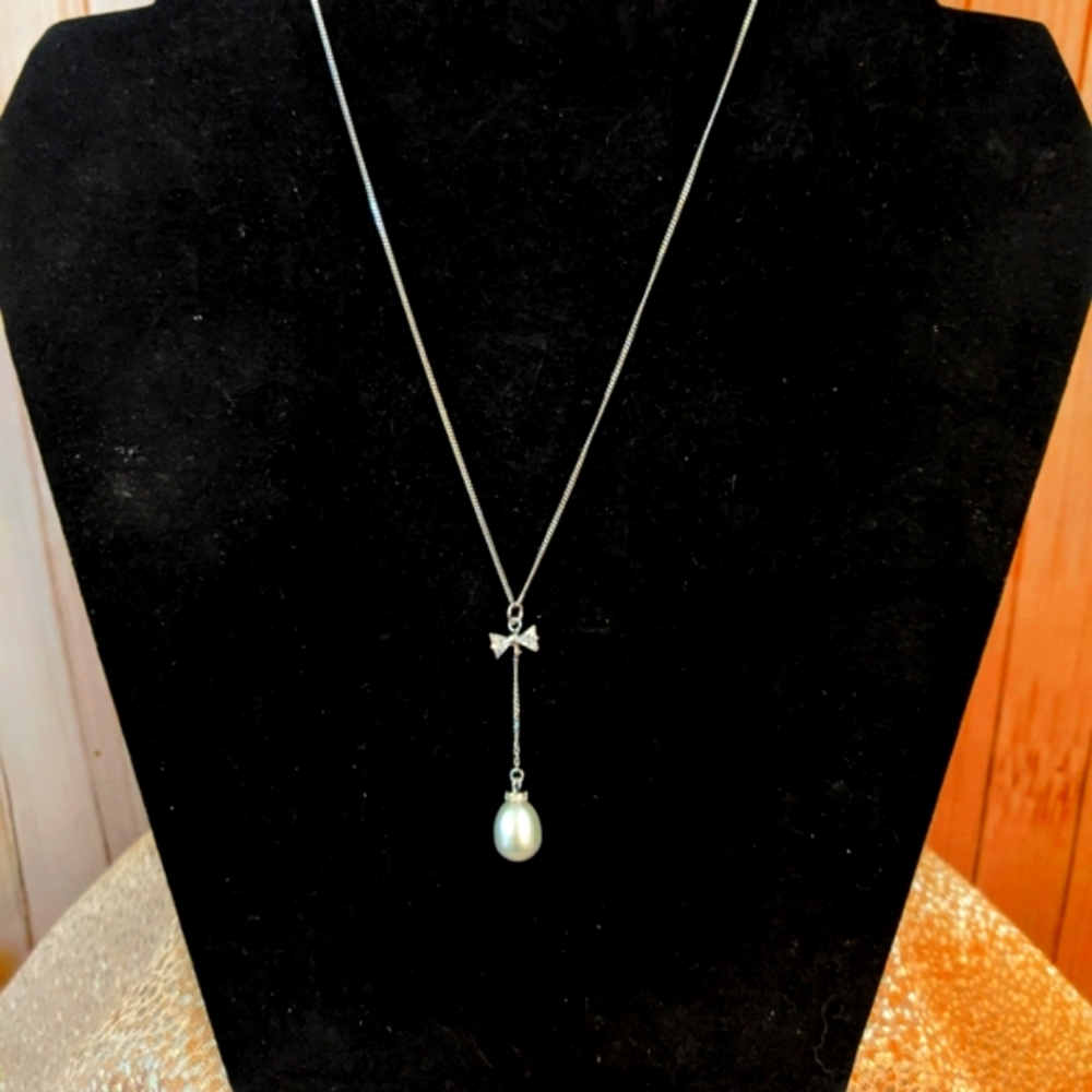 Sterling Silver Pearl and CZ Necklace